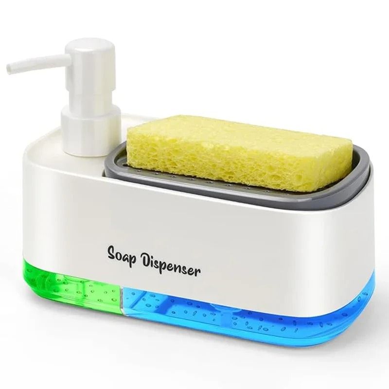 Hand And Dish Soap Dispenser Set With Sponge Holder Countertop Kitchen Soap Pump 9
