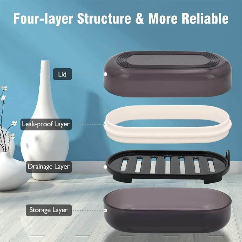 Portable Bathroom Soap Holder Travel Soap Dish With Covered Double Layer Design 2