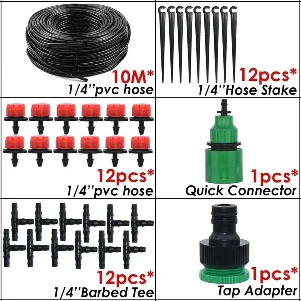 Automatic Watering Garden Hose Micro Drip Watering Kit Adjustable Nozzle System 7