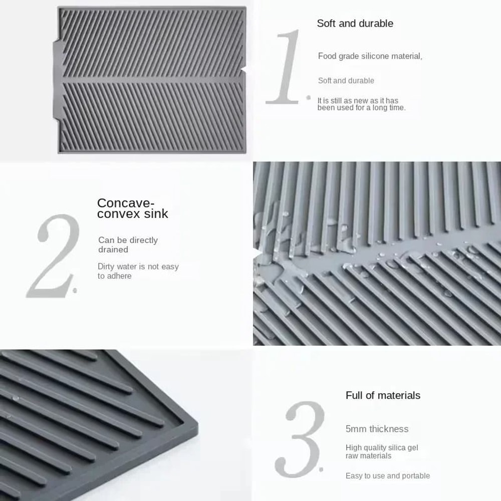 Silicone Drain Pad Drying Mat Non Slip Kitchen Mat For Pots Dishes And Tableware 5