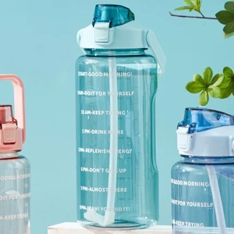 Portable Water Bottle With Straw And Time Marker Large Capacity 2 Liter Sports Drink Bottle 8