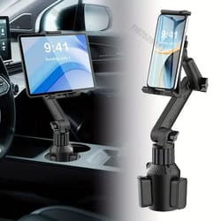 car cup holder tablet and phone mount with heavy duty adjustable base and 360 degree rotation