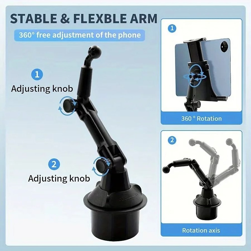Car Cup Holder Tablet And Phone Mount With Heavy Duty Adjustable Base And 360 Degree Rotation 2
