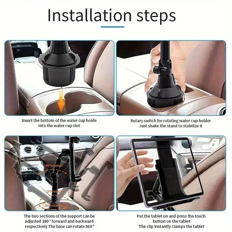 Car Cup Holder Tablet And Phone Mount With Heavy Duty Adjustable Base And 360 Degree Rotation 4