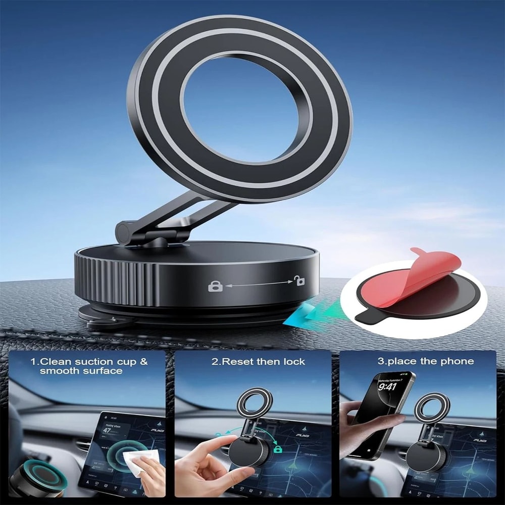 Foldable Vacuum Magnetic Phone Holder With Strong Grip And 360 Degree Rotation For Hands Free Use O 2