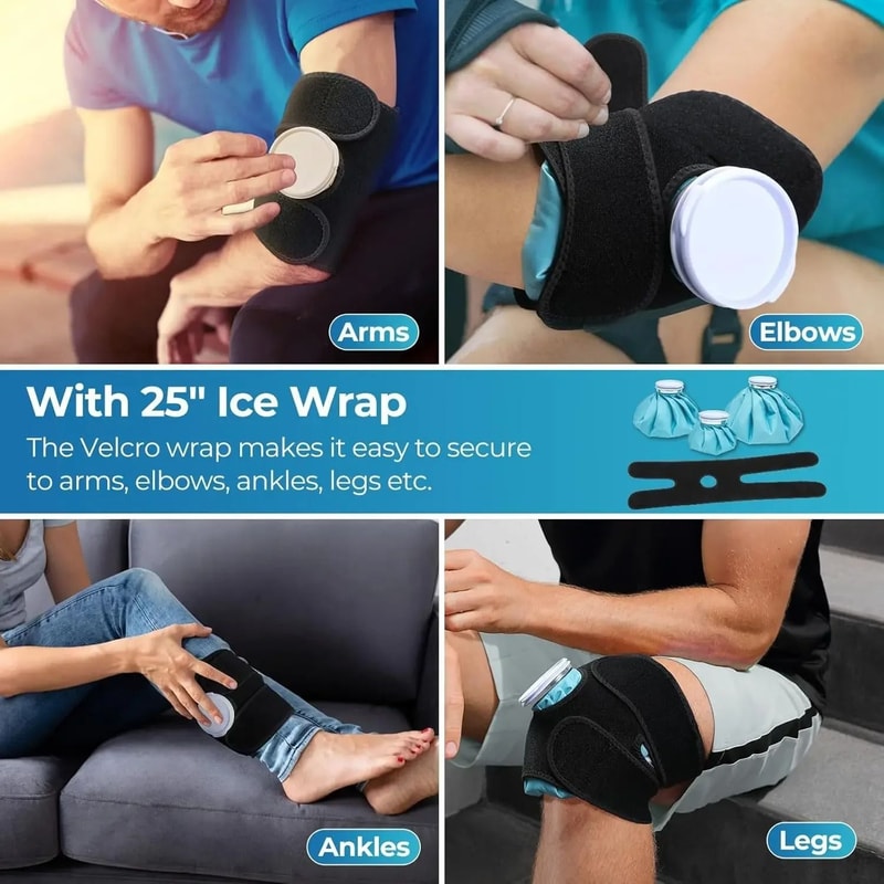Reusable Hot And Cold Ice Bag Set With Elastic Support Wrap For Pain Relief And Injury Recovery 4