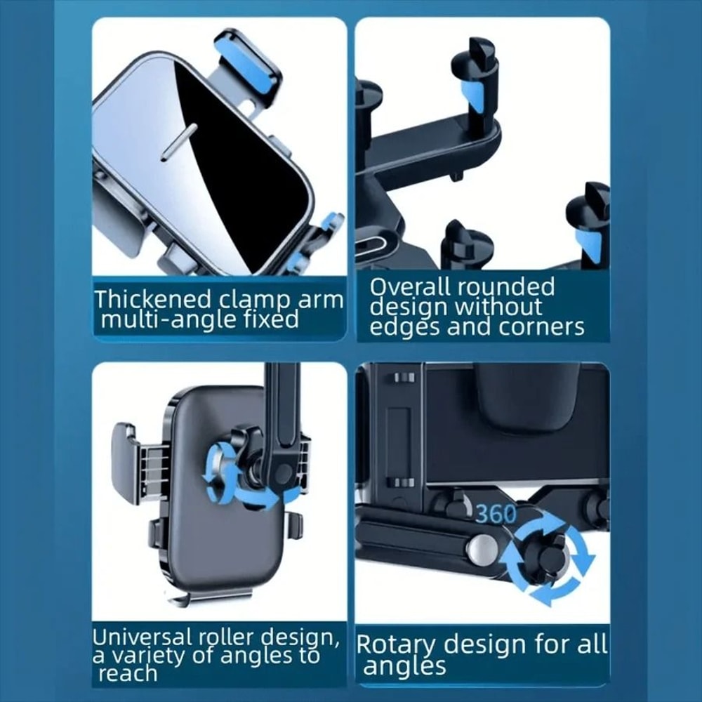 360 Degree Adjustable Car Rearview Mirror Phone Holder With Retractable Clamp Design 2