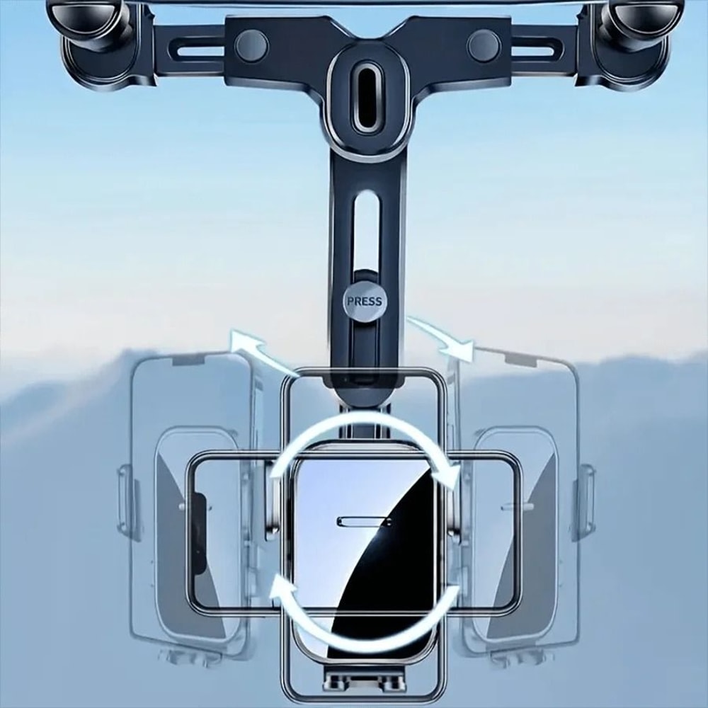 360 Degree Adjustable Car Rearview Mirror Phone Holder With Retractable Clamp Design 3