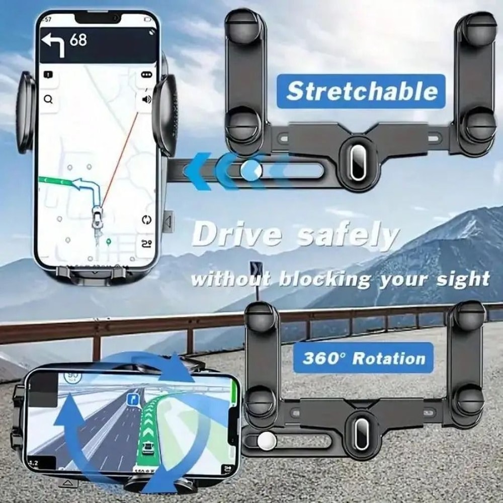 360 Degree Adjustable Car Rearview Mirror Phone Holder With Retractable Clamp Design 5