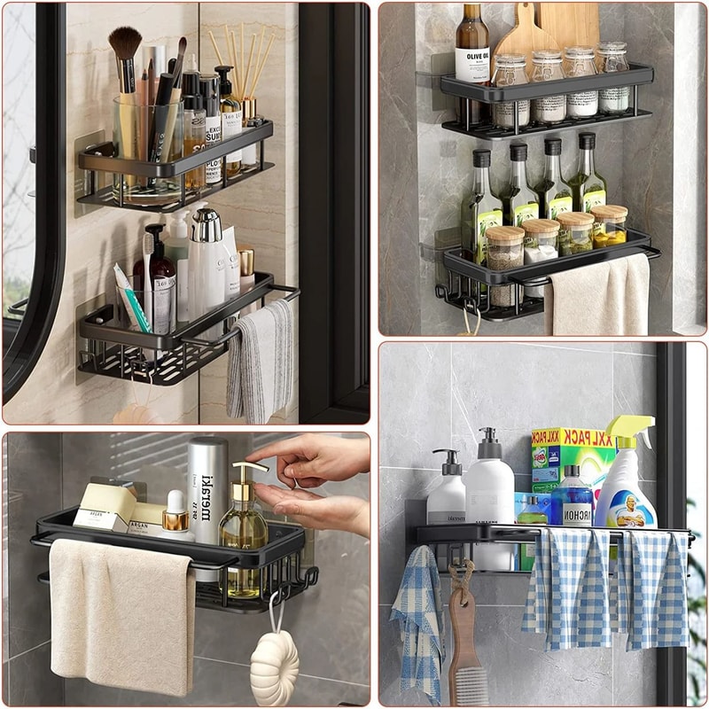 Bathroom Shelf Wall Mounted Towel Rack And Shower Storage Organizer 2