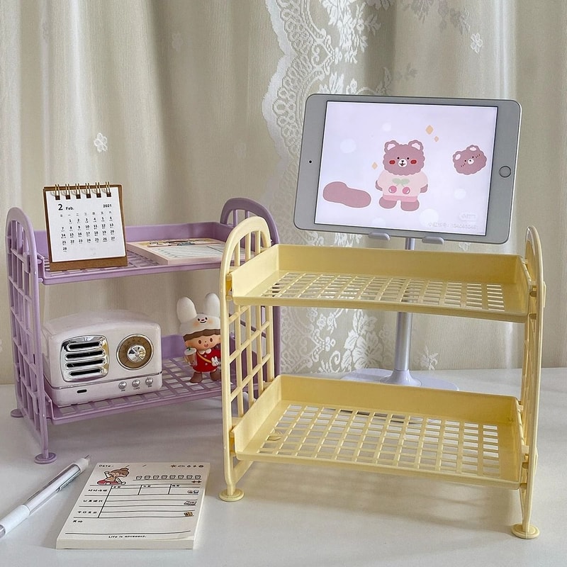 Cute Room Storage Organizer Two Layer Desktop Storage Rack 0