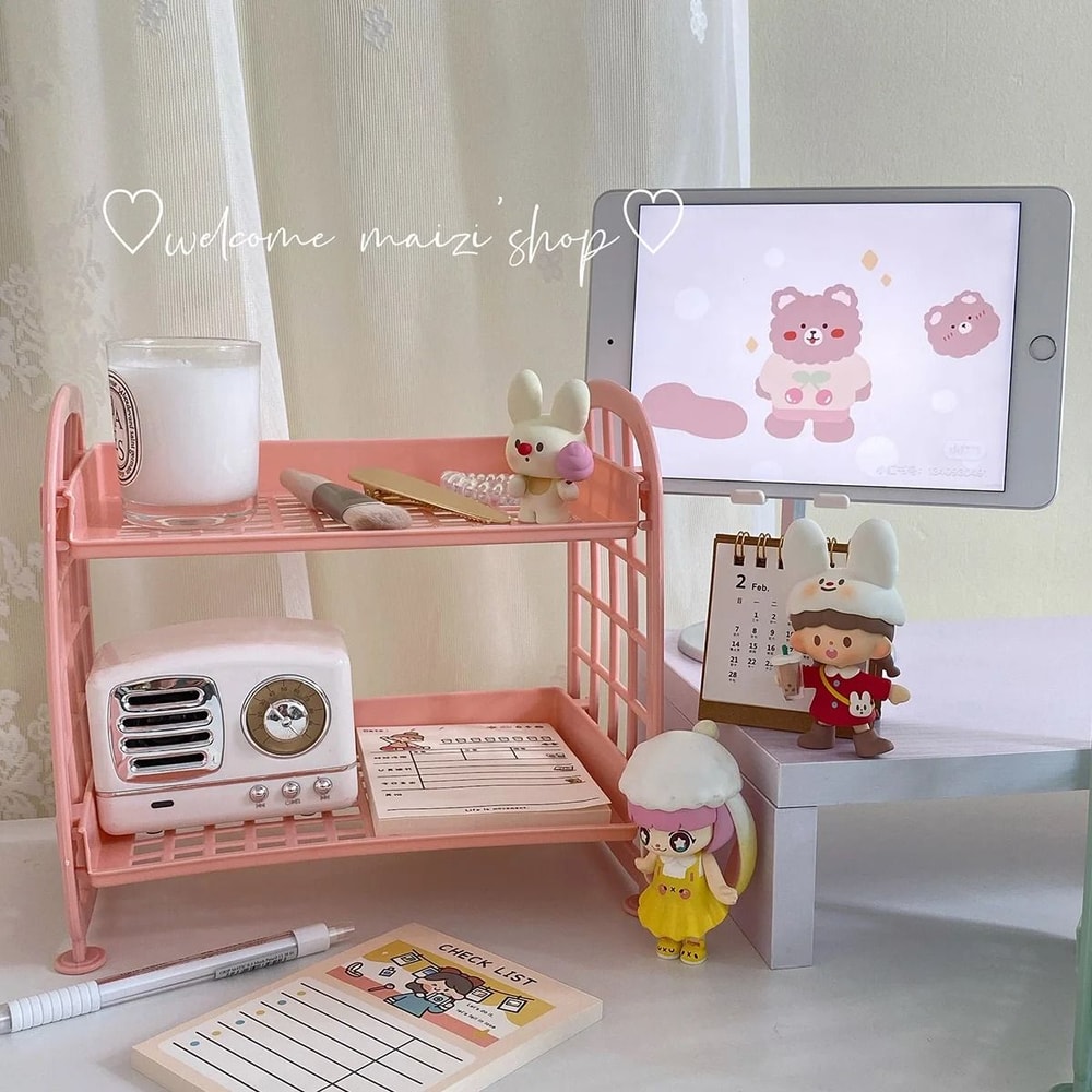 Cute Room Storage Organizer Two Layer Desktop Storage Rack 2