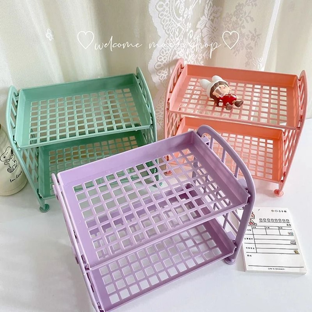 Cute Room Storage Organizer Two Layer Desktop Storage Rack 5