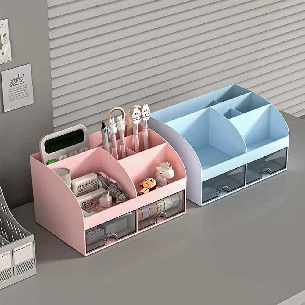 Office Desktop Storage Box Organizer With Dual Drawers 2