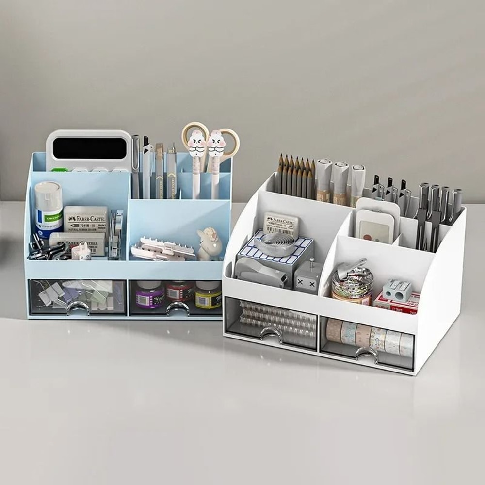Office Desktop Storage Box Organizer With Dual Drawers 3