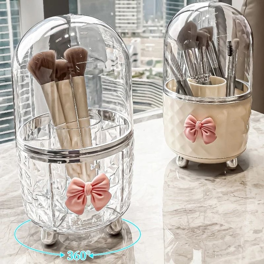 Rotating Cosmetic Makeup Organizer Storage Tube With Lid 0