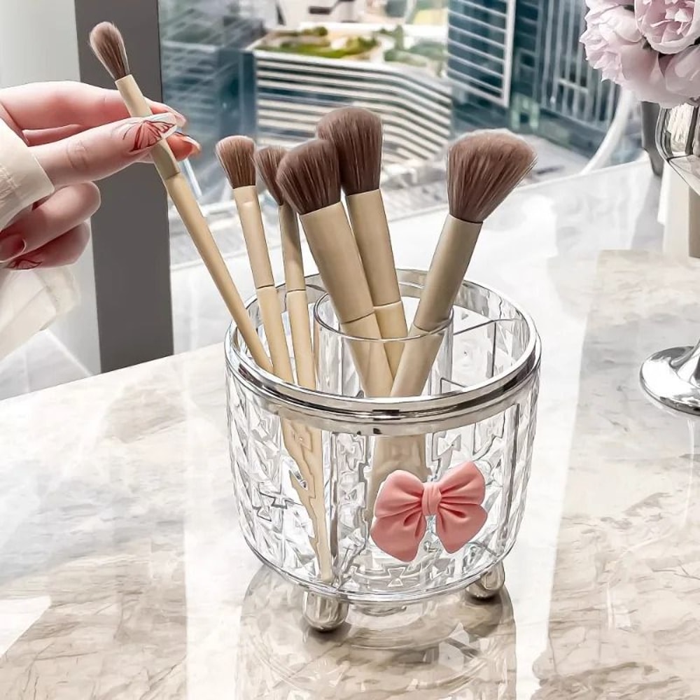 Rotating Cosmetic Makeup Organizer Storage Tube With Lid 2