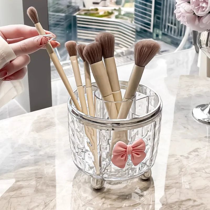 Rotating Cosmetic Makeup Organizer Storage Tube With Lid 2