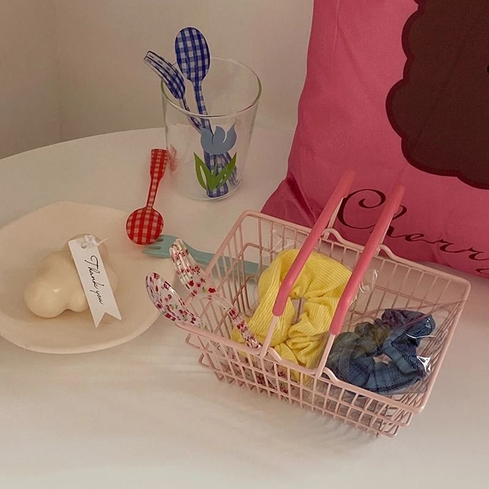 Ins Cute Pink Trolley Shopping Basket Storage Toy Desktop Decoration 2