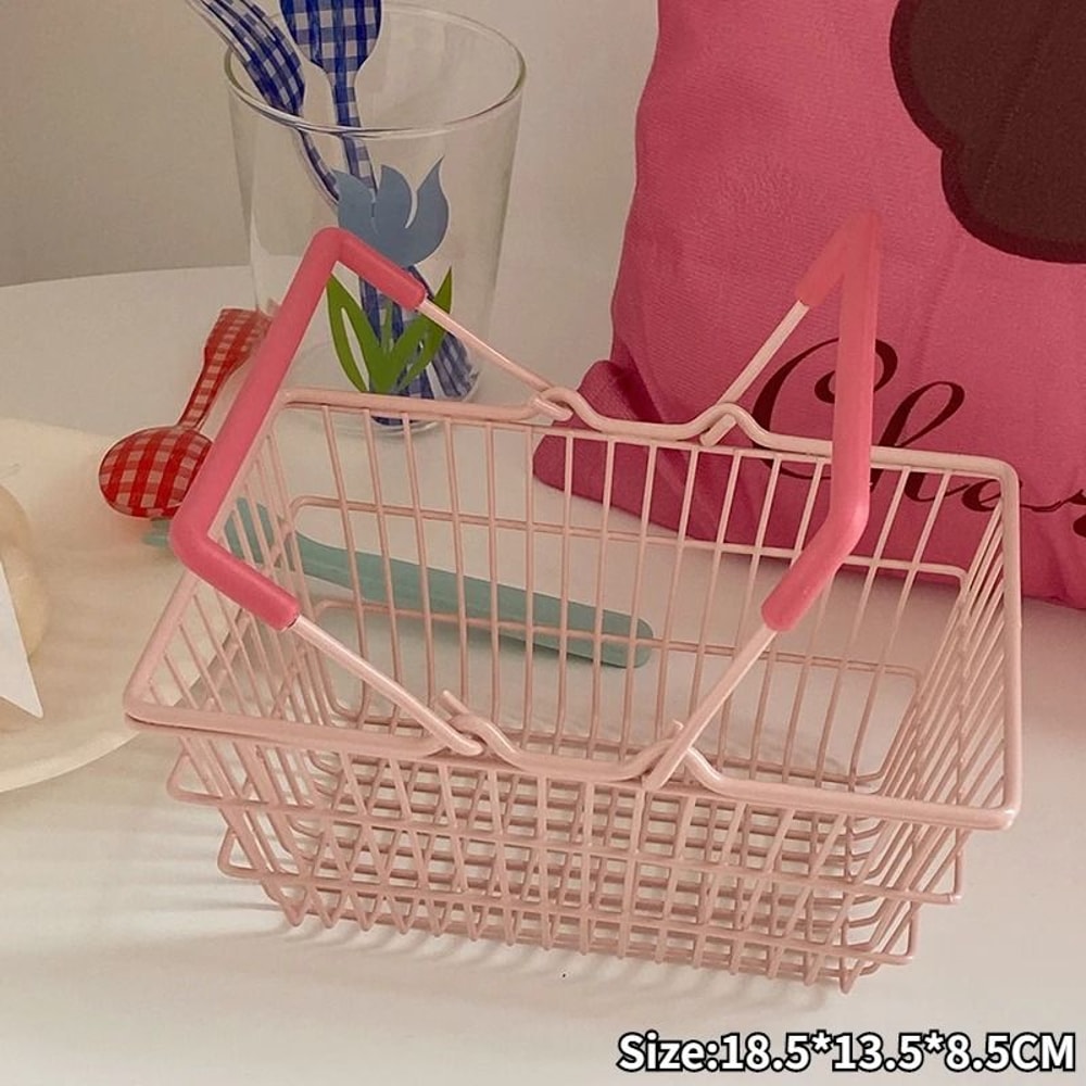 Ins Cute Pink Trolley Shopping Basket Storage Toy Desktop Decoration 6