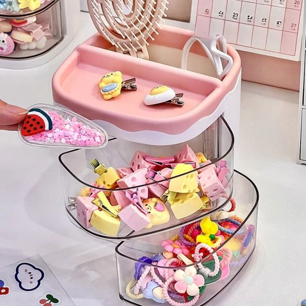 Cute Two Layer Hair Accessories Storage Box For Kids Desk And Jewelry Organization 2