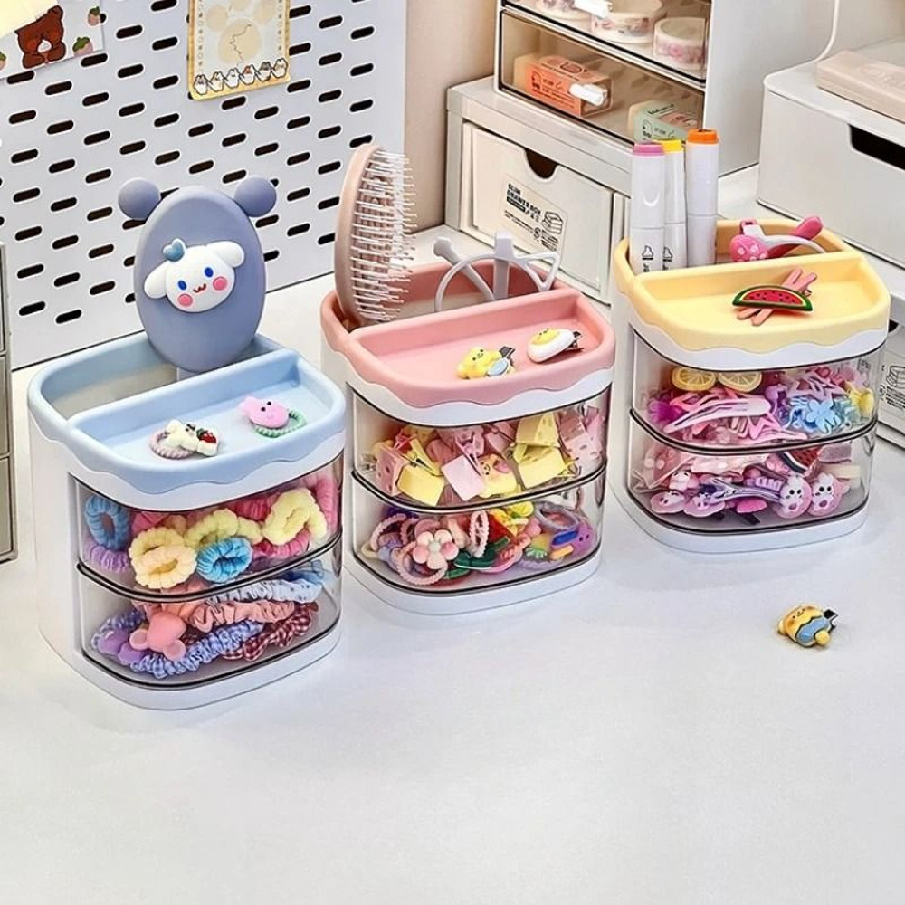 Cute Two Layer Hair Accessories Storage Box For Kids Desk And Jewelry Organization 4