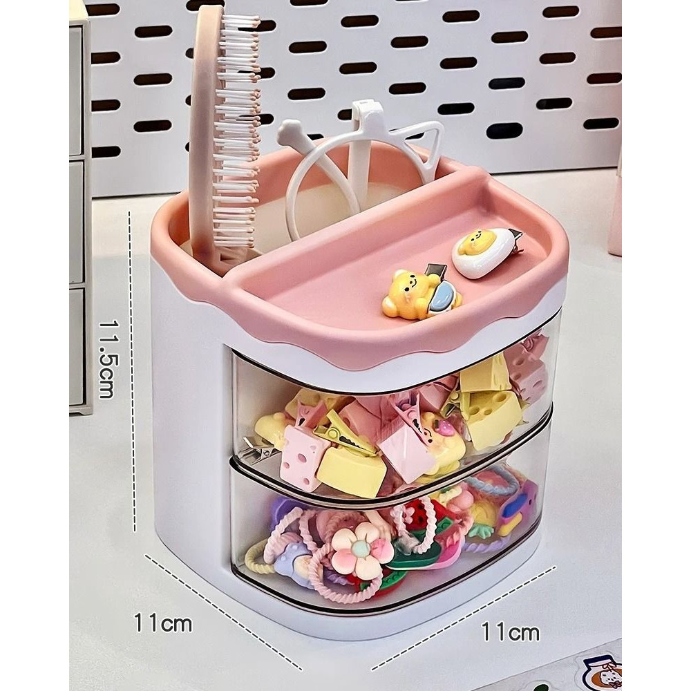 Cute Two Layer Hair Accessories Storage Box For Kids Desk And Jewelry Organization 6