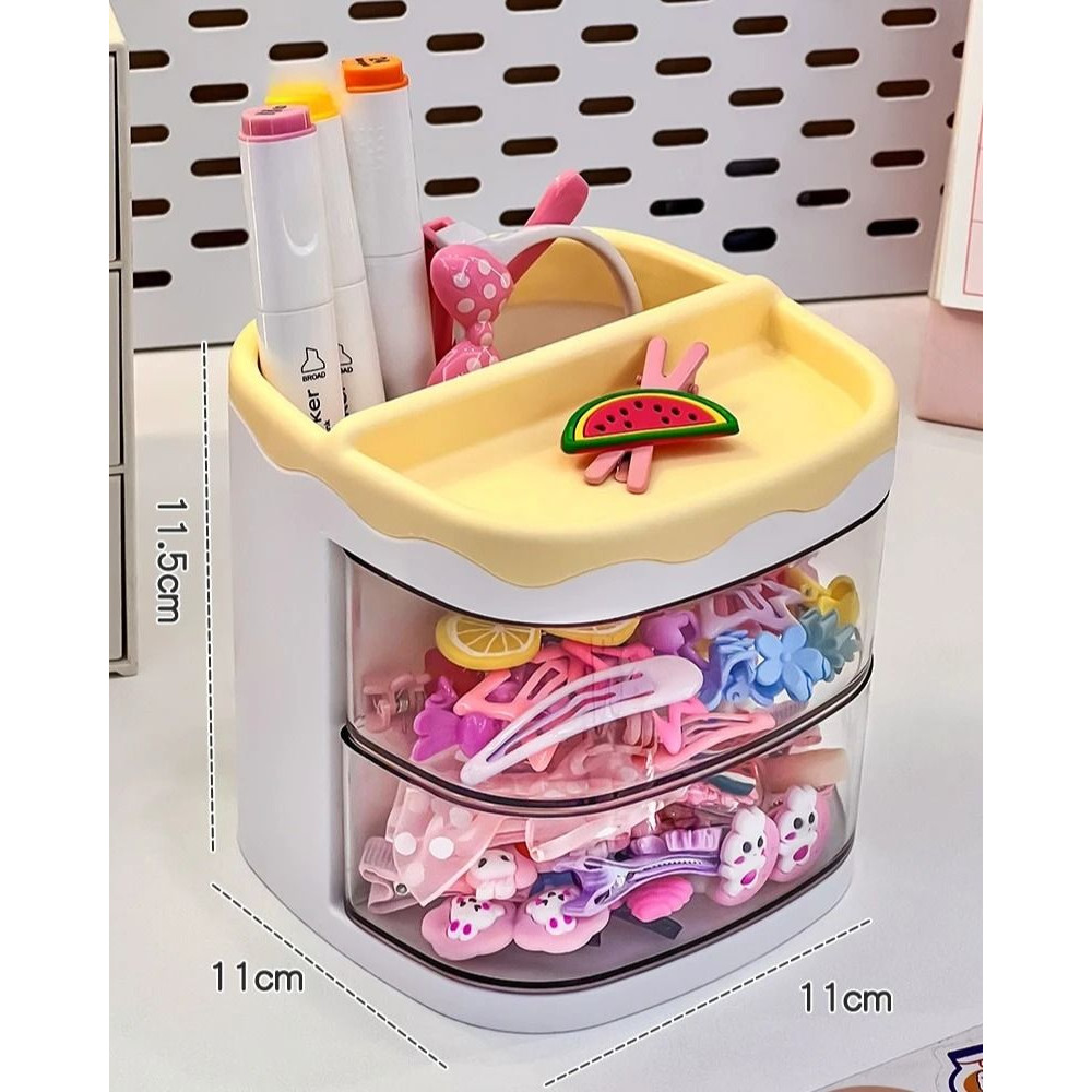 Cute Two Layer Hair Accessories Storage Box For Kids Desk And Jewelry Organization 7
