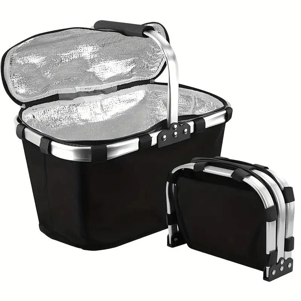 Foldable Insulated Picnic Basket With Aluminum Frame For Outdoor Food Storage 0