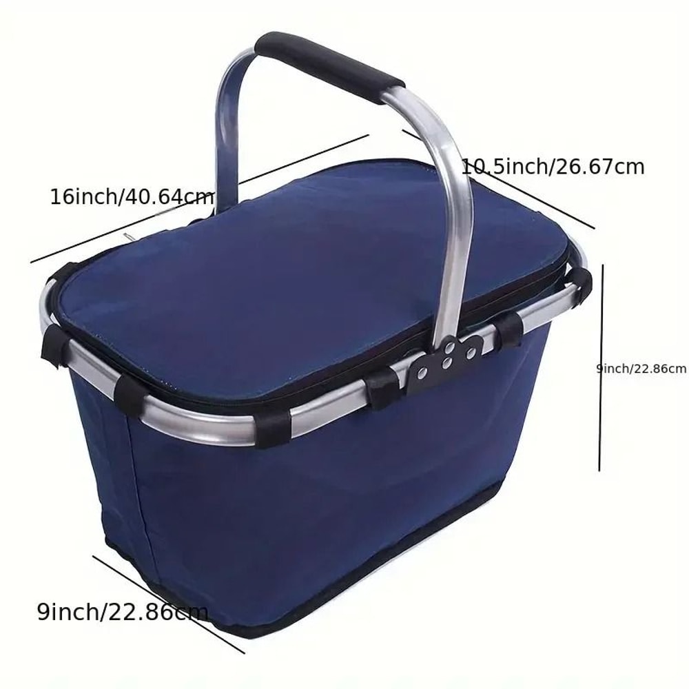 Foldable Insulated Picnic Basket With Aluminum Frame For Outdoor Food Storage 2