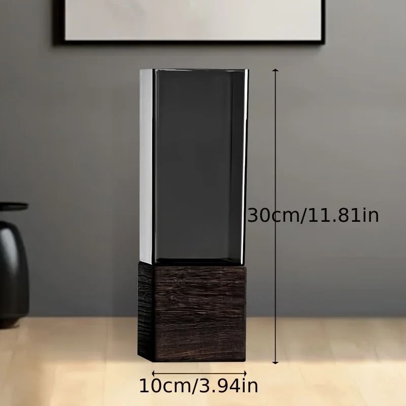 Nordic Style Acrylic Vase With Wooden Base For Home Decor And Floral Arrangements 4