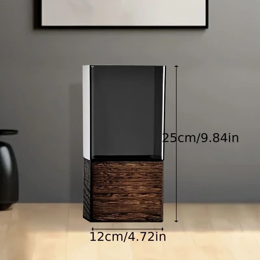 Nordic Style Acrylic Vase With Wooden Base For Home Decor And Floral Arrangements 5