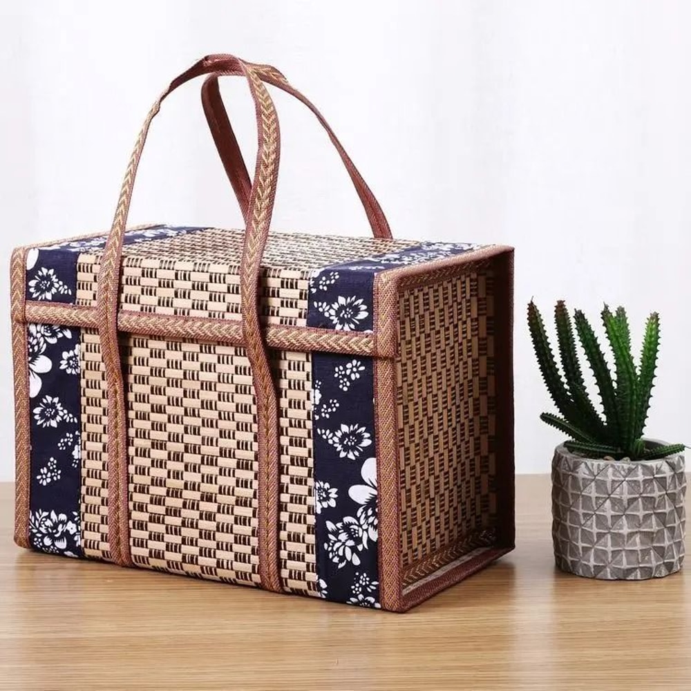 Handcrafted Bamboo Picnic Basket With Handles For Snacks And Fruits 2