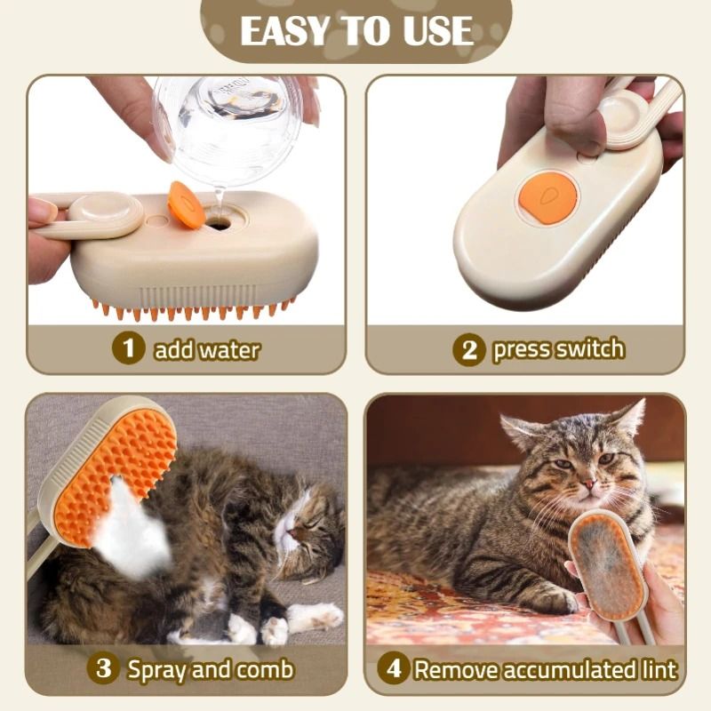 Steam Brush Cat Brush Vaporizer Pet Hair Remover Grooming Comb 3