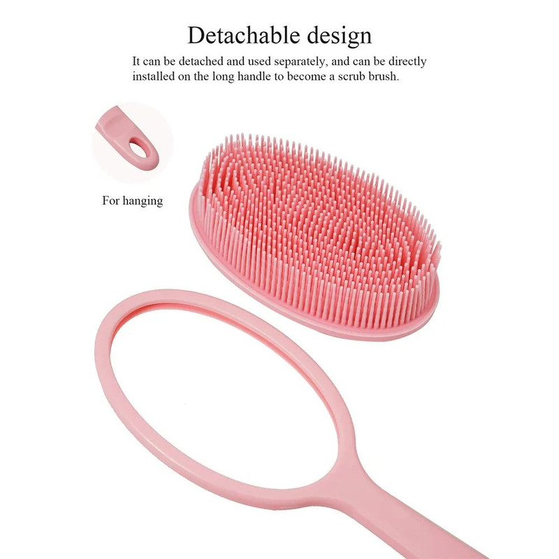 Bath Soft Back Brush With Long Handle Exfoliating Silicone Shower Scrub Brush 3