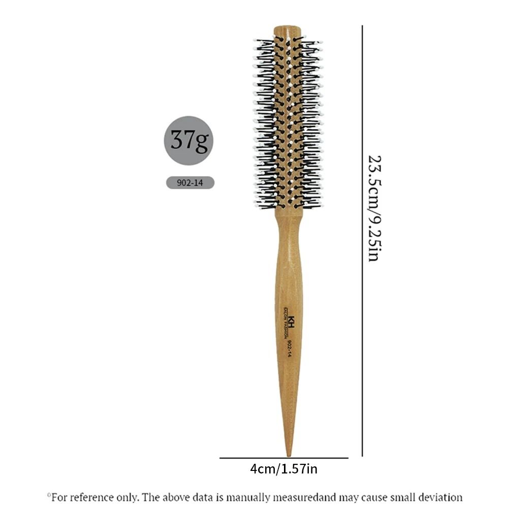 Natural Wood Handle Round Barrel Hair Comb Anti Static Brush For Styling And Blow Drying 9
