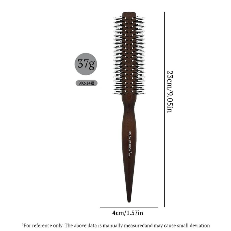 Natural Wood Handle Round Barrel Hair Comb Anti Static Brush For Styling And Blow Drying 12