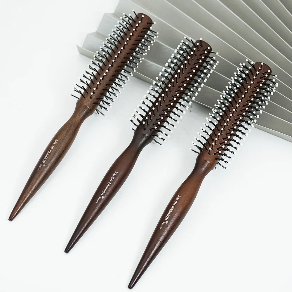 Natural Wood Handle Round Barrel Hair Comb Anti Static Brush For Styling And Blow Drying 1
