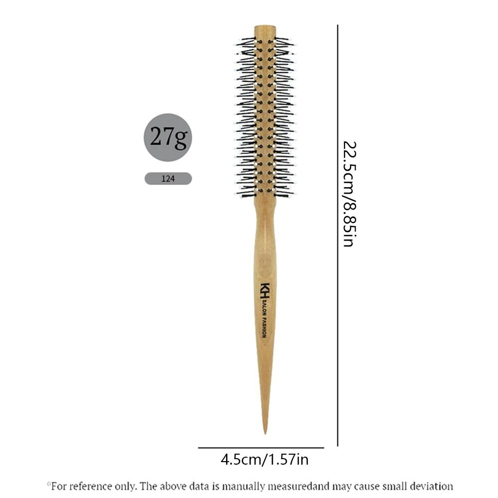 Natural Wood Handle Round Barrel Hair Comb Anti Static Brush For Styling And Blow Drying 6