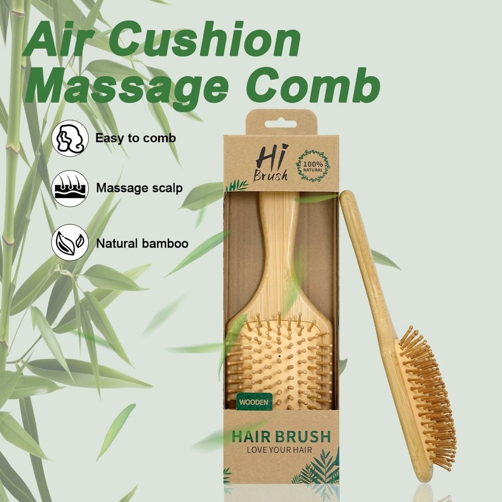 Natural Bamboo Air Cushion Hair Brush Wooden Massage Comb For Smoothing And Detangling 0