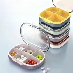 portable pill storage box with 4 or 6 grid compartments for travel and daily use