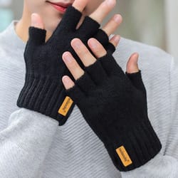 warm knitted fingerless winter gloves with plush lining for outdoor touchscreen use
