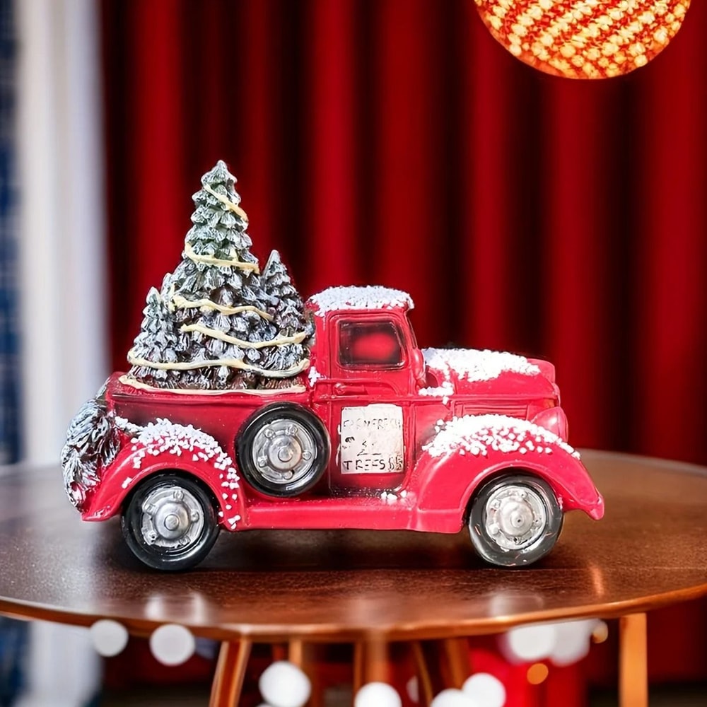 Christmas Resin Red Truck Ornament With Christmas Tree Home Decor 1