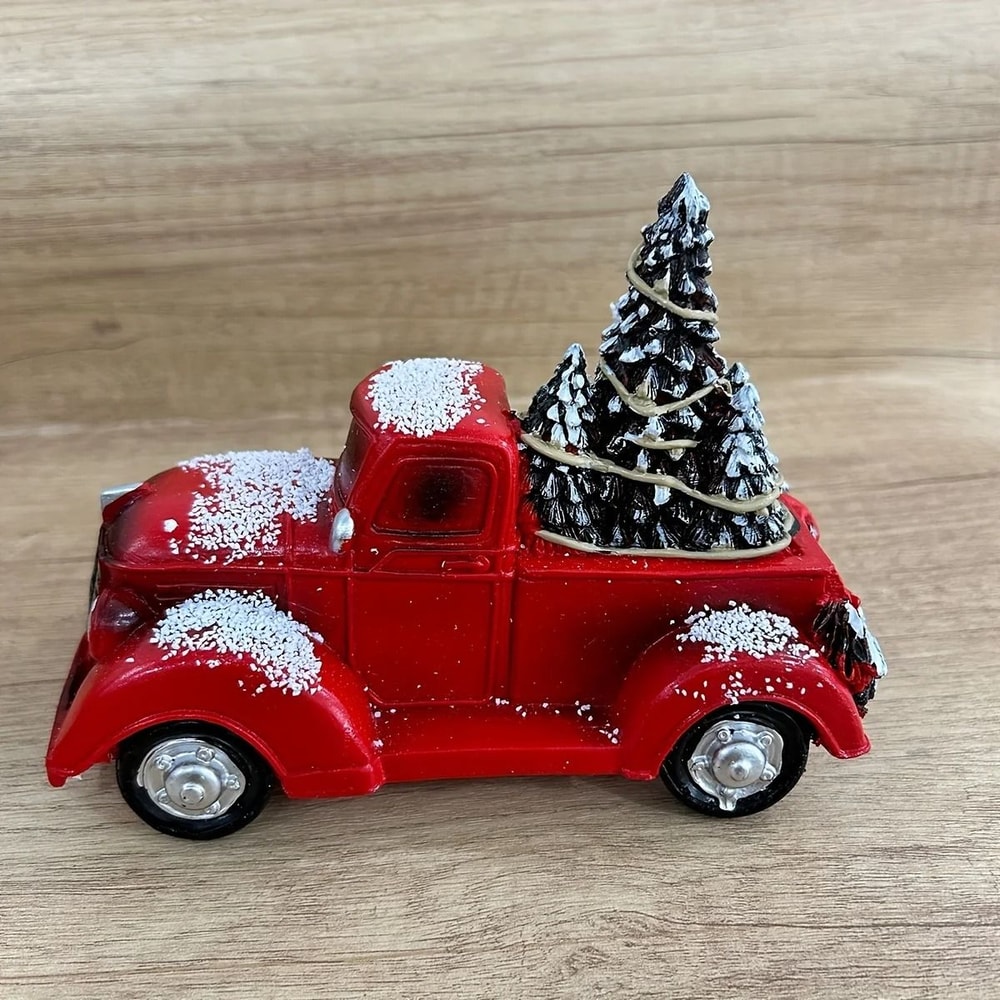 Christmas Resin Red Truck Ornament With Christmas Tree Home Decor 5