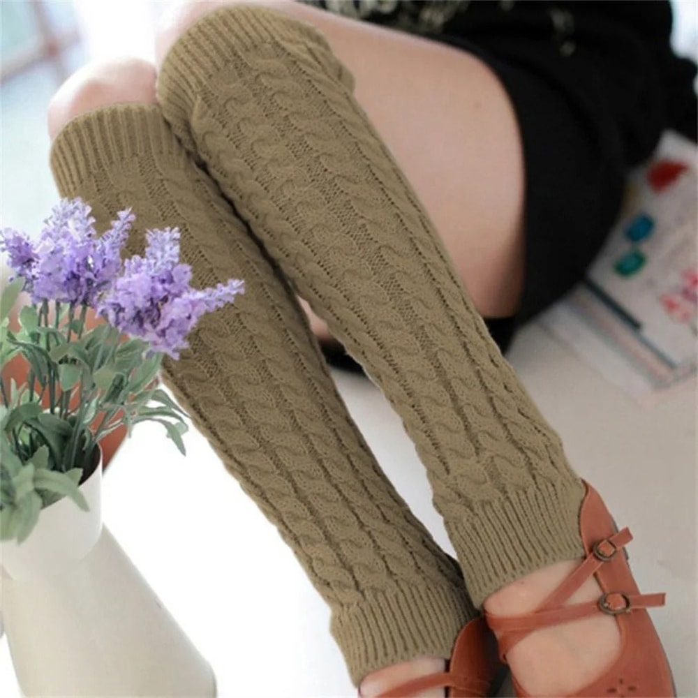 Women Autumn Winter Legwarmers With Floral Knit Design 4