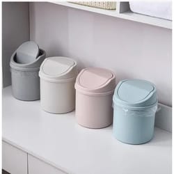 mini desktop bin small trash can with cover for home desk and workspace