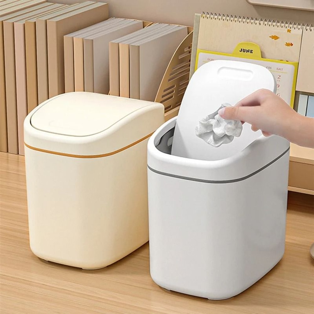 Desktop Trash Can Small Mini Garbage Can With Shake Cover For Home And Office 0