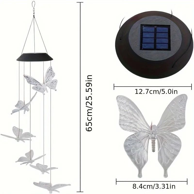 Led Color Changing Butterfly Dragonfly Hummingbird Solar Wind Chimes 1