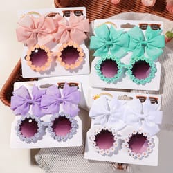 cheer bow hairclips and retro flower sunglasses set for kids