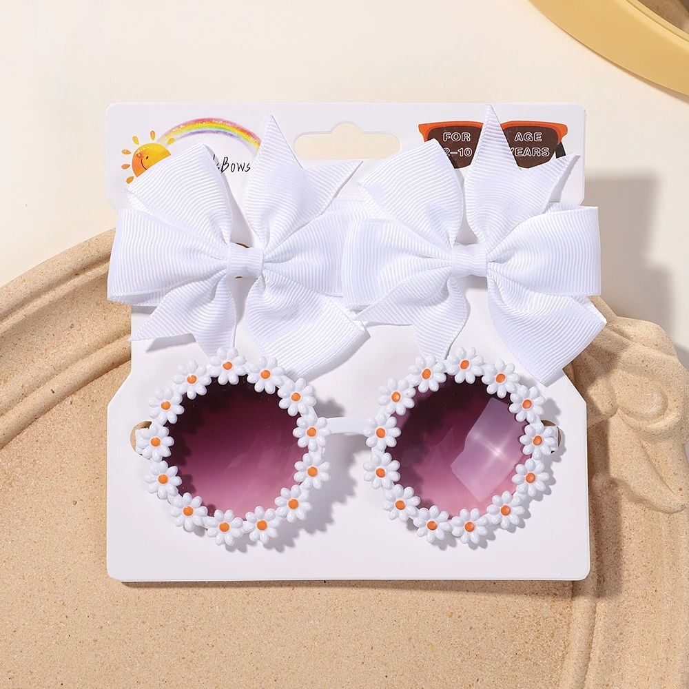 Cheer Bow Hairclips And Retro Flower Sunglasses Set For Kids 9